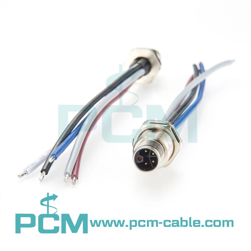 Micro-Change M12 Receptacle 5 Poles L-Coded Male Straight to Leads 150mm Wire Front Panel Mount Micro-Change M12 Receptacle 5 Poles L-Coded Male Straight to Leads 150mm Wire Front Panel Mount