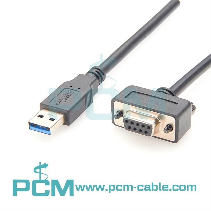 Space-saving USB to DB9 Serial Cable